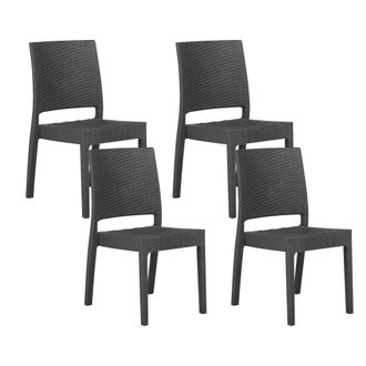 Beliani Beliani - Conjunto De 4 Sillas De Comedor De Jard&iacute;n Material Sint&eacute;tico Gris Apilables Minimalista Exterior Fossano