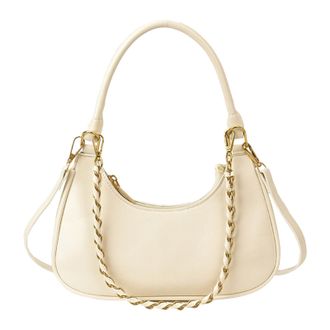 Generic Cymwer PU Leather Crescent Shoulder Handbag Casual with Metal Chain for Women (White)