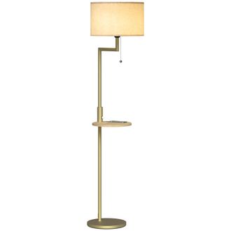 OEM L&aacute;mpara De Pie Moderna Con Estante Pantalla De Lino Interruptor De Cadena Y Puerto Usb &Oslash;40x170 Cm Para Sal&oacute;n Dorado
