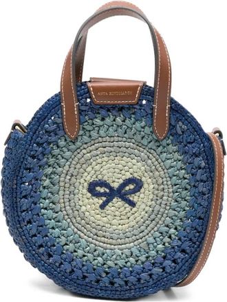Anya Hindmarch Small Round Bow Raffia Tote - Dames - Handtassen - Blauw - ONE Size - Leer - Tassen