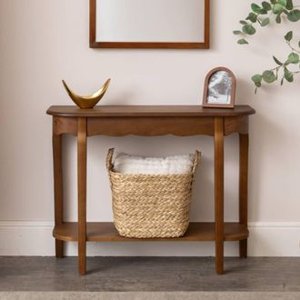 Melody Maison Dark Wood Half Moon Console Table With Shelf - Ashwell Range in Brown