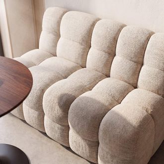 Maisons du monde Banco de comedor curvo de tejido de poli&eacute;ster tramado beige arena