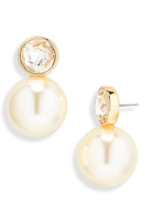 Carolina Herrera Crystal & Faux Pearl Earrings in Pearl/gold at Nordstrom