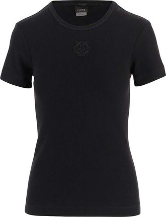 Pinko Black Round Neck Ribbed Logo T-Shirt