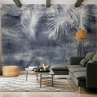 OEM Carta Da Parati Fotografica - Astrazione Con La Natura - Foglie Esotiche Su Sfondo Blu Con Un Motivo