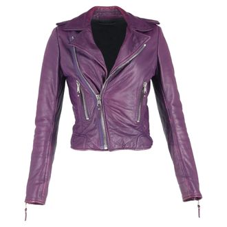 Balenciaga Pre-owned Womens Cropped Biker Jacket in Purple Leather - Size Medium