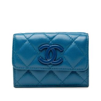 Chanel Matelasse Blue Grained Calfskin Wallet (Tri-Fold) (Pre-Owned)