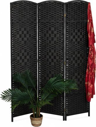 Relaxdays Relaxdays Biombo Separador Plegable 170 X 120 Cm, 3 Paneles, Madera, Cord&oacute;n De Papel, Negro