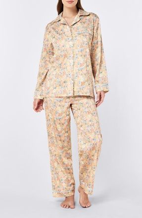 Papinelle Sleepwear Carly Floral Print Cotton Sateen Pajamas in Honey Yellow at Nordstrom, Size Xx-Large
