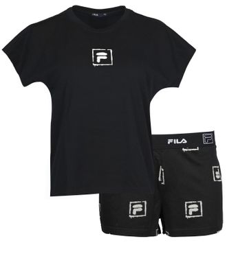 Fila Shorty FILA WOMAN JERSEY PYJAMAS, Damen, Gr. XL, schwarz, Jersey, Obermaterial: 100% Baumwolle, unifarben, regular fit kurz, Rundhals, Homewear-Sets S