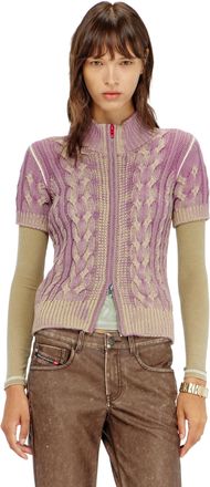 Diesel Short-sleeve zip cardigan in cable knit - Knitwear - Woman - Multicolor