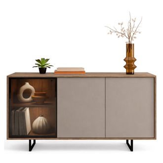 Dmora Alacena Terinese, Aparador 3 Estantes, Puerta Abatible, 3 Puertas, 184x40x87h Cm Beige