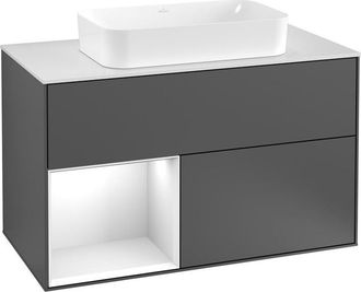 Villeroy & Boch Villeroy&boch - Finion, Muebles De Ba&ntilde;o, 1000 X 603 X 501 Mm, Angular, Con Estanter&iacute;a (iluminada), Modelo Suspendido, En Madera, Lavabo En El Medio, I