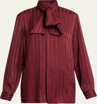 Saint Laurent Striped Silk Jacquard Cassandre Lavalliere Blouse