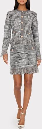 Milly Kali Fringe Tweed Sweater Skirt in Grey Multi at Nordstrom, Size Petite P