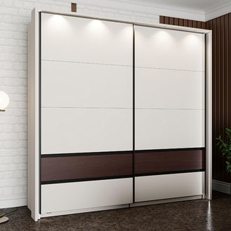 Dmora Armario 2 Puertas Vangvi, Dormitorio Con 2 Estantes, Perchero, Apertura Corredera, 220x217h Cm Blanco Crema