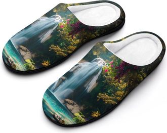 Generic Waterfall in Tropical Rainforest Mens Slippers Comfortable And Non-slip Cotton Slipper Shoe for House