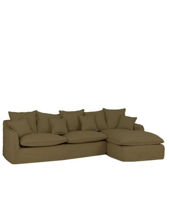 Deco Wood Sof&aacute; con chaise longue derecho desenfundable verde 4/5 plazas