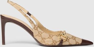 Gucci Womens Donna Slingback Pump, Beige, GG Canvas