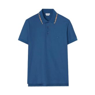 Burberry Logo Collar Cotton Polo Shirt - male - Burberry - Polo Shirts - Blue - XL - Tops