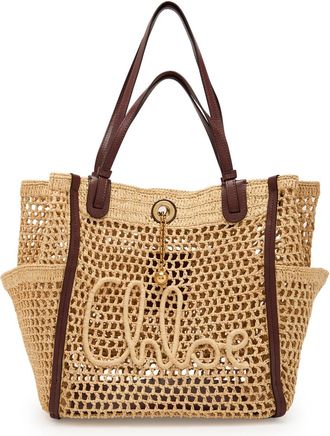 Chlo&eacute; Iconic Logo Leather and Raffia Tote bag - Natural - One Size