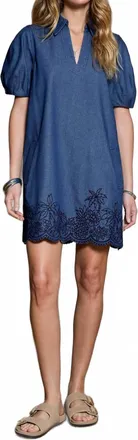Current Air Embroidered Shift Mini Dress In Denim