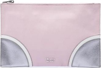 Prada Pre-owned Saffiano Clutch - Dames - Vintage Clutch - Roze - ONE Size - Leer - Vintage