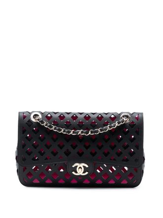 Chanel 2021 Large Perforated Calfskin See Through Flap crossbody bag - women - Calf Leather - One Size - Black