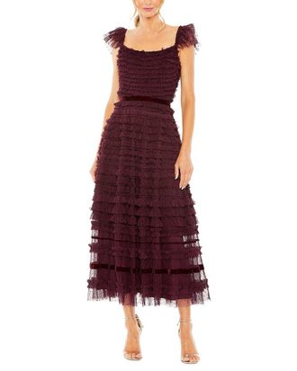 Mac Duggal Flutter Sleeve Tiered Ruffle Midi Dress