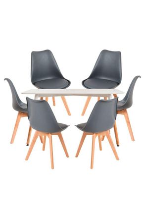 Regalos Miguel Regalos Miguel - Conjuntos De Mesa Y Sillas - Conjunto Mesa Tower Rectangular 120 X 80 Cm Blanca Y Pack 6 Sillas Synk Basic - Gris