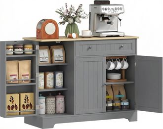 HOMCOM Homcom Aparador De Cocina, Armario De Cocina Con 3 Estantes De Puerta, 1 Caj&oacute;n, Estantes Ajustables, Aparador Para Comedor, 105x40x83 Cm, Gris