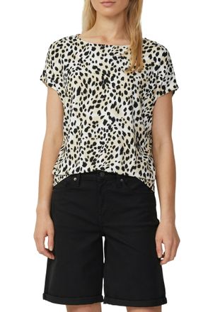 s.Oliver T-Shirt S.OLIVER, Damen, Gr. 34, weiss (sanftes wei&szlig; leo), Jersey, Obermaterial: 95% Viskose, 5% Elasthan, bedruckt, regular fit taillenbedeckt, U-Boo