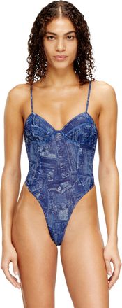 Diesel Denim-effect mesh bodysuit - Bodysuits - Woman - Blue