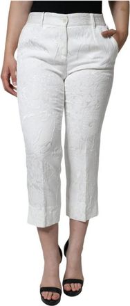Dolce & Gabbana Witte Bloemenbrokaat Cropped Broek - Dames - Vrijetijds broeken - Wit - S - Katoen - Broeken