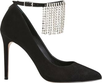 Cosmoparis Schoenen, Dames, Zwart, 39 EU, Leer, Strass Franje Hoge Hak Sandaal