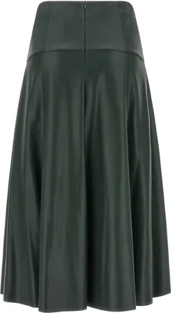 Nude Leather-Effect Flared Skirt - Forest Green