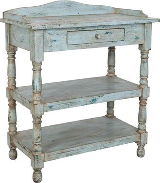 Wanderlust Deco Recibidor De Madera Artesanal Azul 80x40x90h Cm