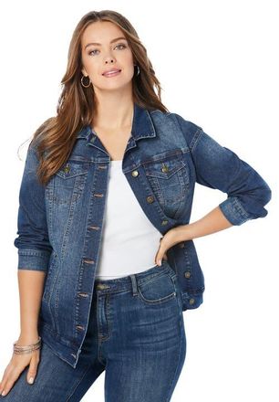 Roaman's Plus Size Boyfriend Stretch Denim Jacket in Medium Wash at Nordstrom, Size 14
