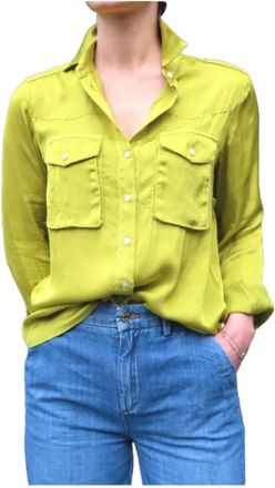 Mason's Satijnen Safari Blouse - Dames - Overhemden - Groen - M - Satijn - Overhemden