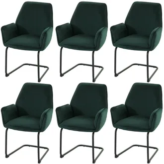 Hhg Set Di 6 Sedie Per Sala Da Pranzo Hhg 410, Con Braccioli, A Slitta, Tessuto Oeko-tex Mvg, Verde