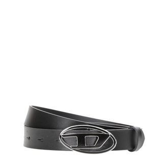 Diesel Zwart Leren Riem met Ovaal Gesp - Dames - Riemen - Zwart - 85 CM - Leer - Accessoires