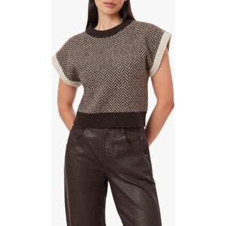 Habitual Herringbone Short Sleeve Sweater in Chocolate at Nordstrom, Size X-Large