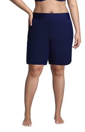 Lands End 9 Quick Dry Elastic Waist Modest Board Shorts Swim Cover-up Shorts with Panty in Deep Sea Navy at Nordstrom, Size 24W