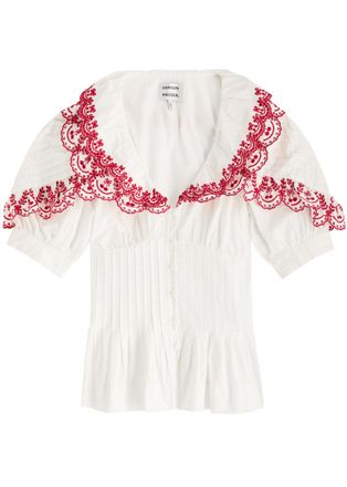 Damson Madder Caroline Embroidered Cotton Blouse - White - 16 (UK16 / XL)