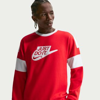 Nike Mens Nike Sportswear Club Fleece Crew-Neck Sweatshirt in Red | IO9620-657