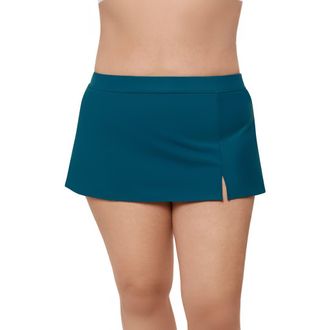 Aqua Green Plus Size Full Coverage Skirted Swimsuit Bottom with Side Slit in Lagoon at Nordstrom, Size 1X