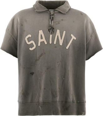 Saint Mxxxxxx Mens Distressed Cotton Half-Zip Polo Shirt