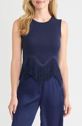 Misook x Lani Lynn Fringe Trim Knit Sleeveless Top in Moonlit Navy at Nordstrom, Size Xx-Large