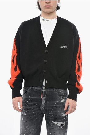 Givenchy Cotton-Blend Cardigan FLAMES with Jacquard Sleeves size Xl