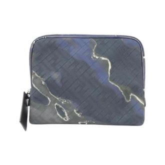 Fendi Pre-owned Clutches, female, Blue, Size: ONE SIZE Pre-owned Coated Canvas Leather Pouch